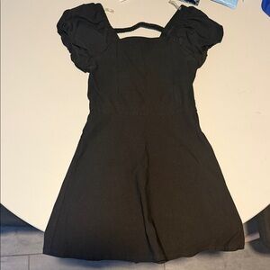 art class Black Puff-Sleeve Casual Dress for Girls